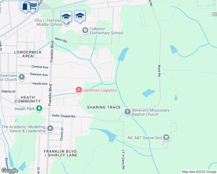 map of restaurants, bars, coffee shops, grocery stores, and more near 4303 Joy Ann Terrace in Greensboro