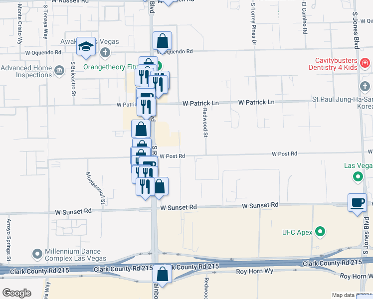 map of restaurants, bars, coffee shops, grocery stores, and more near West Post Road in Las Vegas