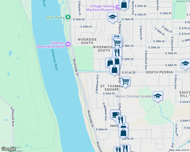map of restaurants, bars, coffee shops, grocery stores, and more near 958 East 61st Street in Tulsa