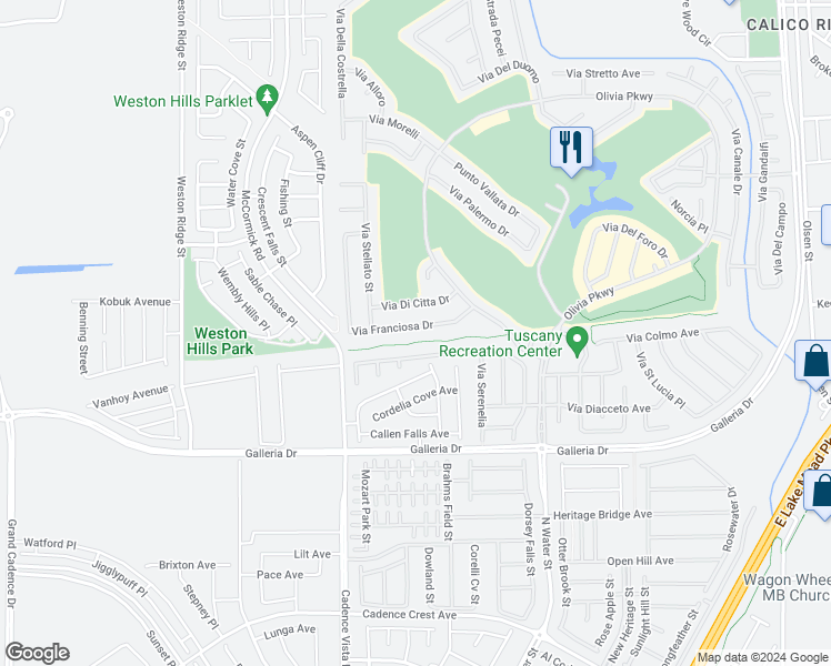 map of restaurants, bars, coffee shops, grocery stores, and more near 269 Via Franciosa Drive in Henderson