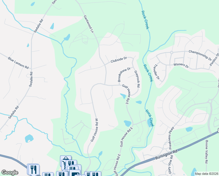 map of restaurants, bars, coffee shops, grocery stores, and more near 702 Glendevon Court in Whitsett