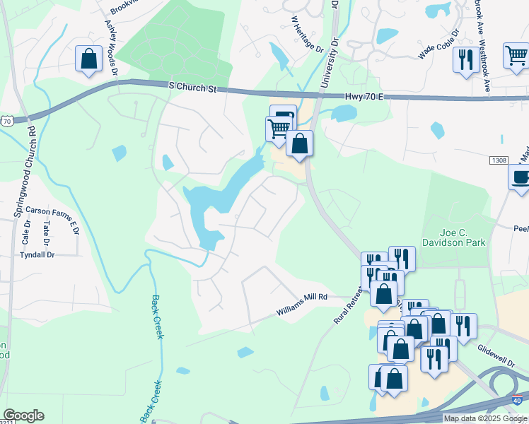 map of restaurants, bars, coffee shops, grocery stores, and more near Doolin Street in Burlington