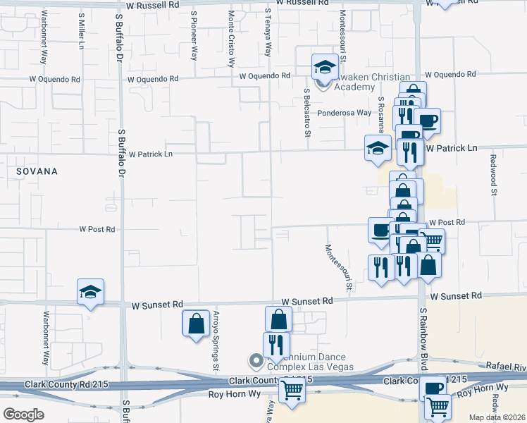 map of restaurants, bars, coffee shops, grocery stores, and more near 7389 Sundown Glen Avenue in Las Vegas