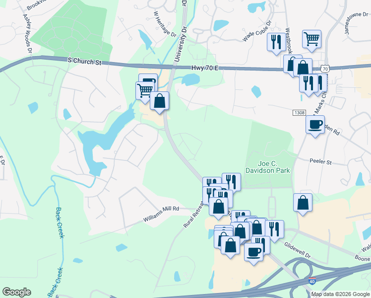 map of restaurants, bars, coffee shops, grocery stores, and more near 1336 Coppergate Tr in Burlington
