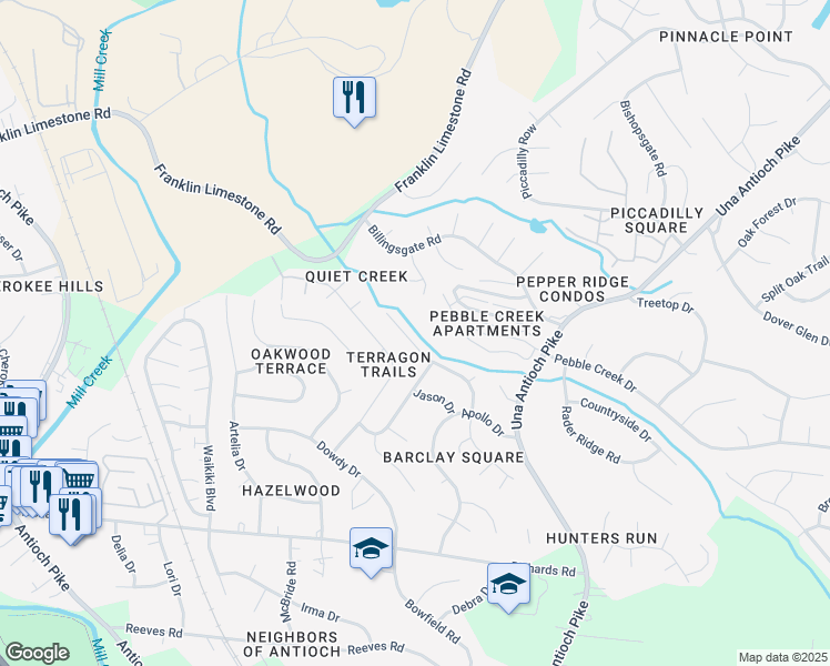 map of restaurants, bars, coffee shops, grocery stores, and more near 4920 Barclay Square Drive in Nashville