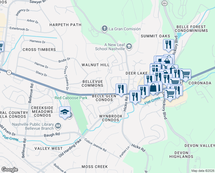 map of restaurants, bars, coffee shops, grocery stores, and more near 631 Bristol Creek Drive in Nashville