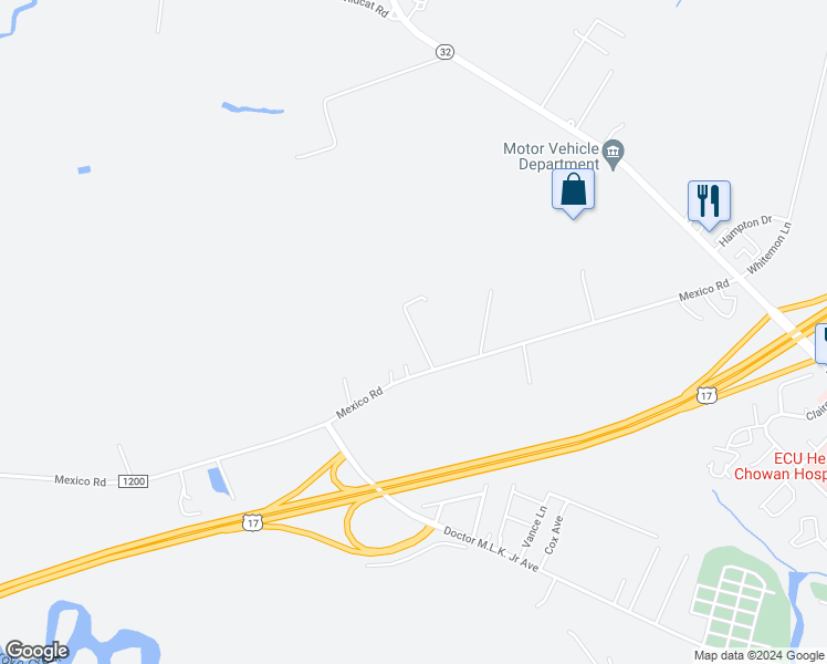 map of restaurants, bars, coffee shops, grocery stores, and more near 2112 John Hill Lane in Edenton