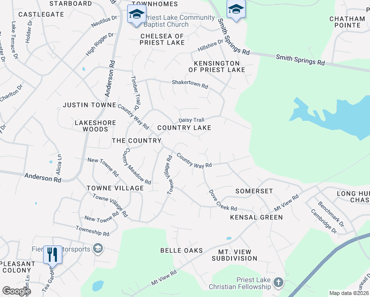 map of restaurants, bars, coffee shops, grocery stores, and more near 3436 Towne Village Road in Nashville