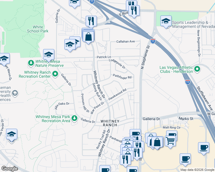 map of restaurants, bars, coffee shops, grocery stores, and more near 929 Derringer Lane in Henderson