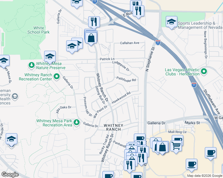 map of restaurants, bars, coffee shops, grocery stores, and more near 929 Derringer Lane in Henderson