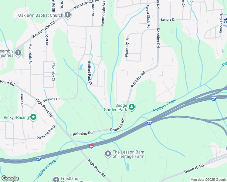 map of restaurants, bars, coffee shops, grocery stores, and more near 3424 Tinley Park Drive in Winston-Salem