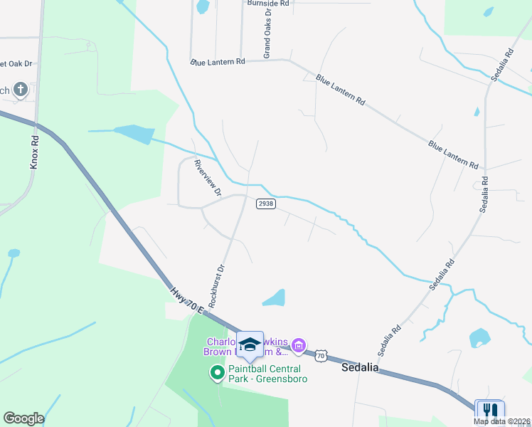 map of restaurants, bars, coffee shops, grocery stores, and more near 6304 Rolling Acres Drive in Gibsonville