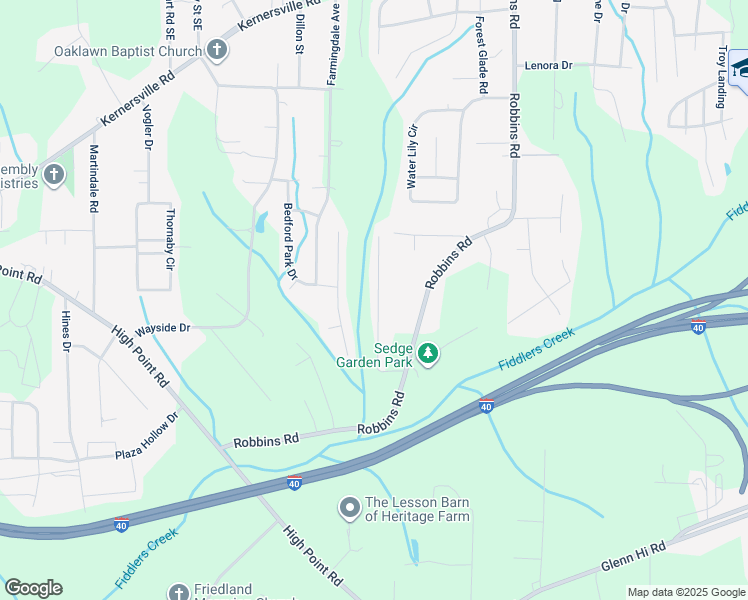 map of restaurants, bars, coffee shops, grocery stores, and more near 3424 Tinley Park Drive in Winston-Salem