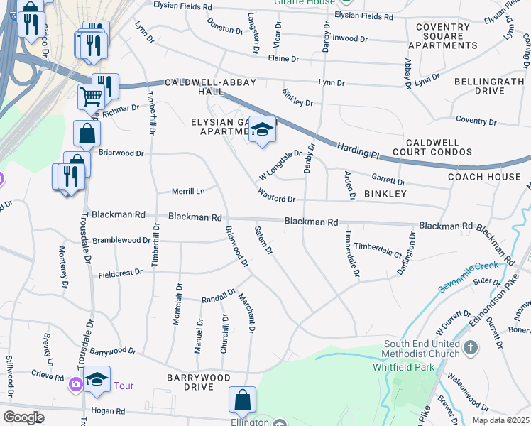 map of restaurants, bars, coffee shops, grocery stores, and more near 344 Blackman Road in Nashville