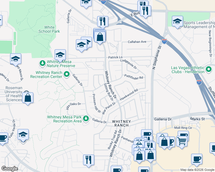 map of restaurants, bars, coffee shops, grocery stores, and more near 926 Sitting Bull Drive in Henderson
