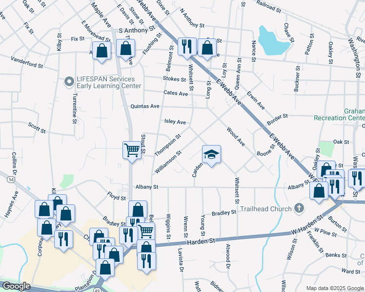 map of restaurants, bars, coffee shops, grocery stores, and more near 323 Williamson Street in Burlington