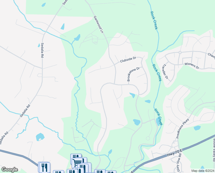map of restaurants, bars, coffee shops, grocery stores, and more near 700 Golf House Road East in Whitsett