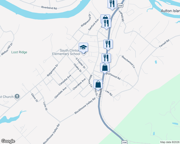 map of restaurants, bars, coffee shops, grocery stores, and more near 335 South Fowler Street in Clinton