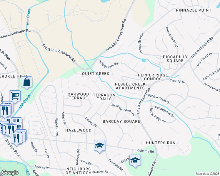 map of restaurants, bars, coffee shops, grocery stores, and more near 4920 Barclay Square Drive in Nashville