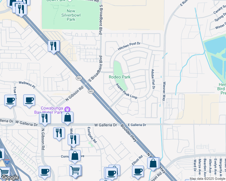 map of restaurants, bars, coffee shops, grocery stores, and more near Aspen Peak Loop in Henderson