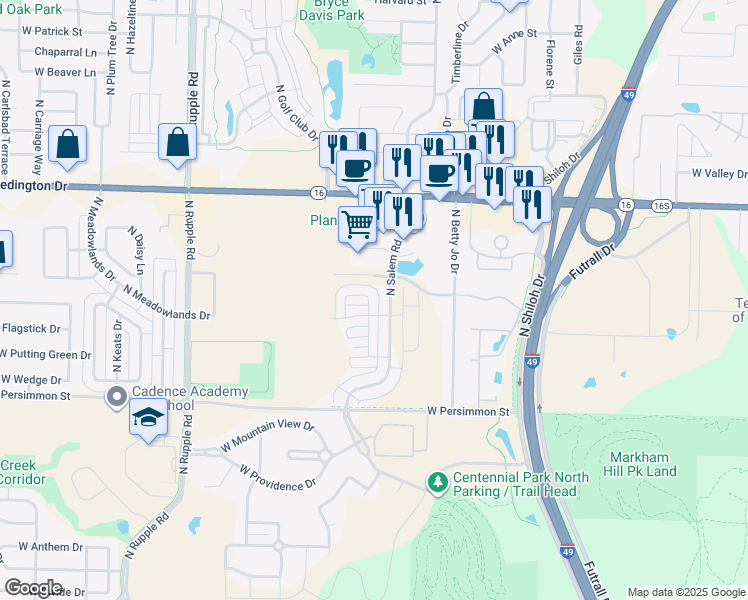 map of restaurants, bars, coffee shops, grocery stores, and more near 707 North Salem Road in Fayetteville
