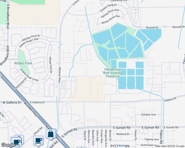 map of restaurants, bars, coffee shops, grocery stores, and more near Unnamed Road in Henderson