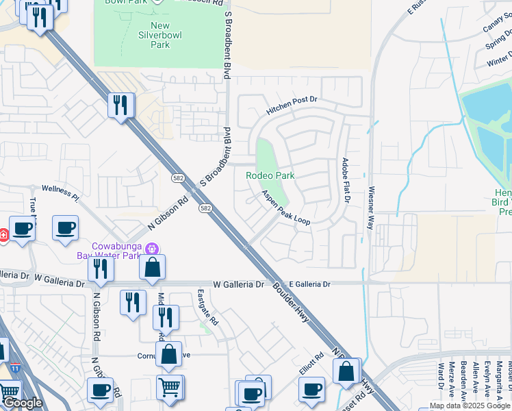 map of restaurants, bars, coffee shops, grocery stores, and more near Aspen Peak Loop in Henderson