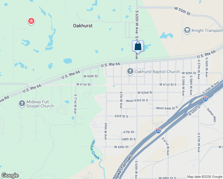 map of restaurants, bars, coffee shops, grocery stores, and more near 6815 West 62nd Street in Tulsa