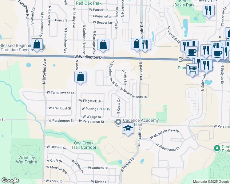 map of restaurants, bars, coffee shops, grocery stores, and more near 4234 West Bradstreet Lane in Fayetteville