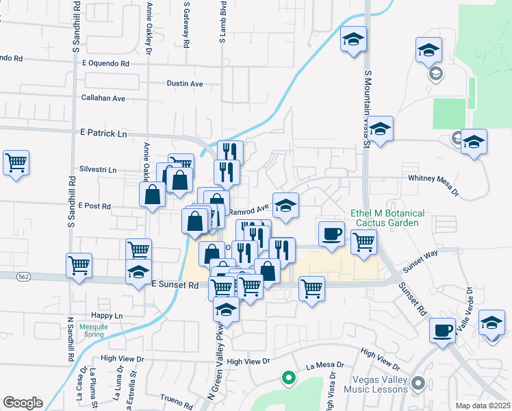 map of restaurants, bars, coffee shops, grocery stores, and more near 2120 Ramrod Avenue in Henderson