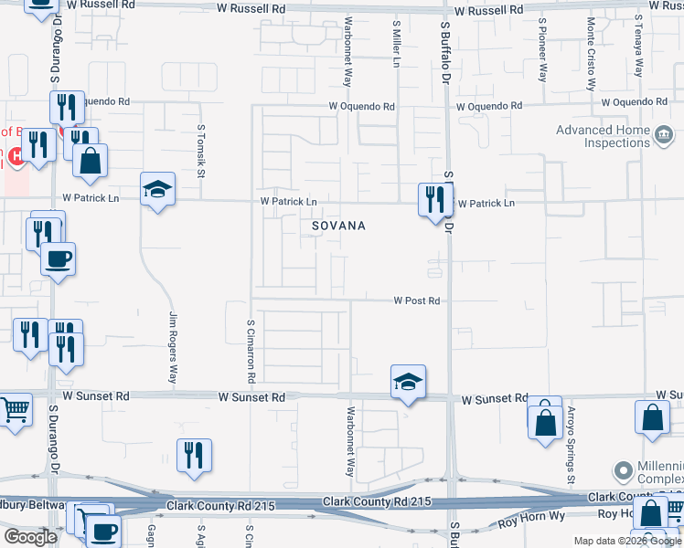 map of restaurants, bars, coffee shops, grocery stores, and more near 8010 West Post Road in Las Vegas