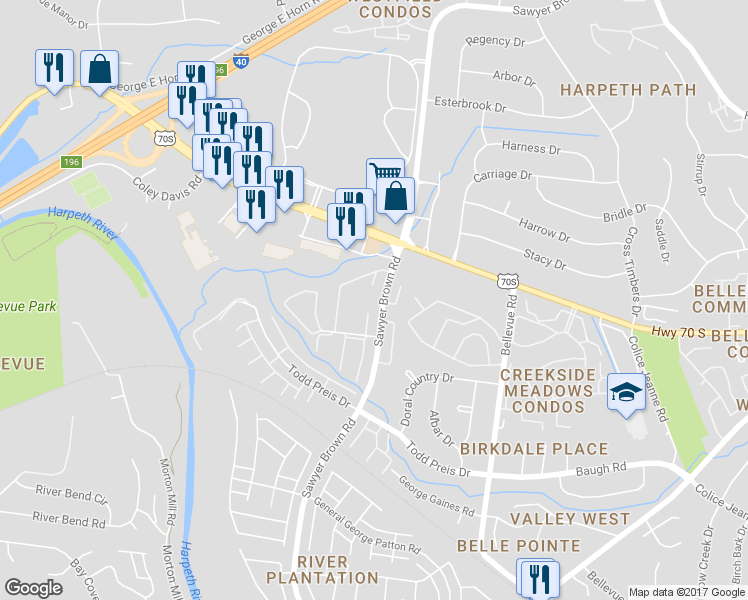 map of restaurants, bars, coffee shops, grocery stores, and more near in Nashville