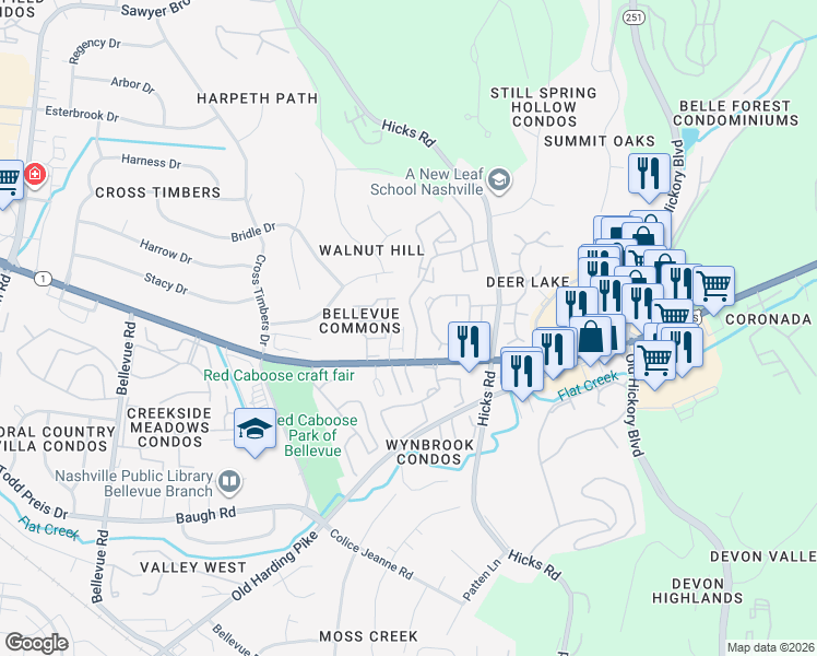 map of restaurants, bars, coffee shops, grocery stores, and more near 631 Bristol Creek Drive in Nashville