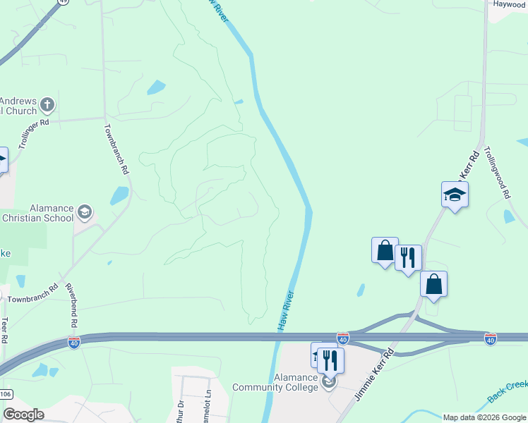 map of restaurants, bars, coffee shops, grocery stores, and more near 1794 Challenge Drive in Graham