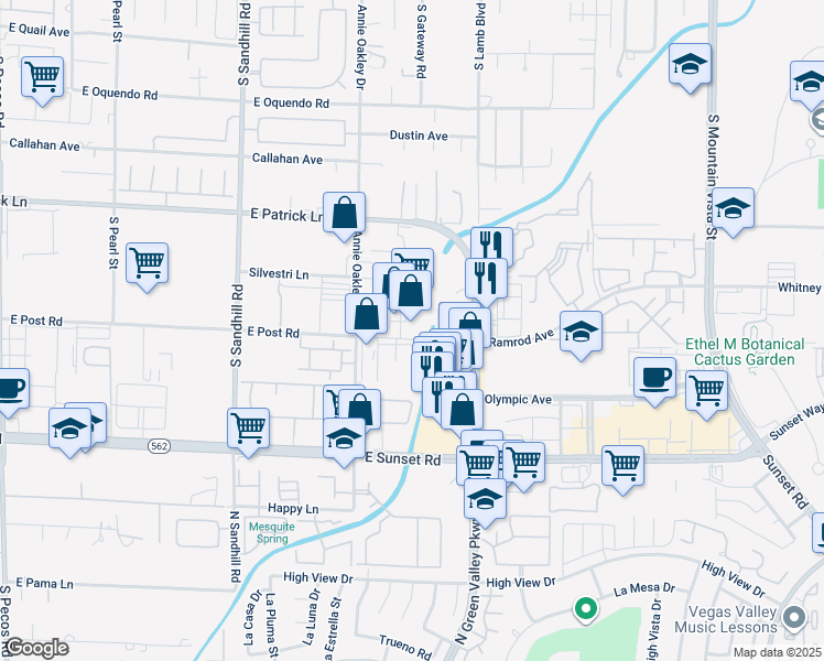 map of restaurants, bars, coffee shops, grocery stores, and more near 4090 East Post Road in Las Vegas