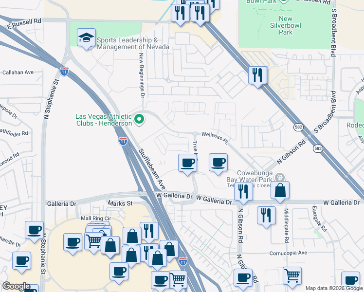 map of restaurants, bars, coffee shops, grocery stores, and more near 1116 Tektite Avenue in Henderson