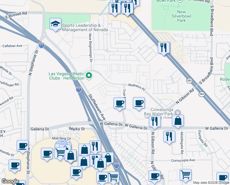 map of restaurants, bars, coffee shops, grocery stores, and more near 1120 Tektite Avenue in Henderson