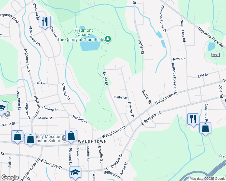 map of restaurants, bars, coffee shops, grocery stores, and more near 1843 Leight St in Winston-Salem