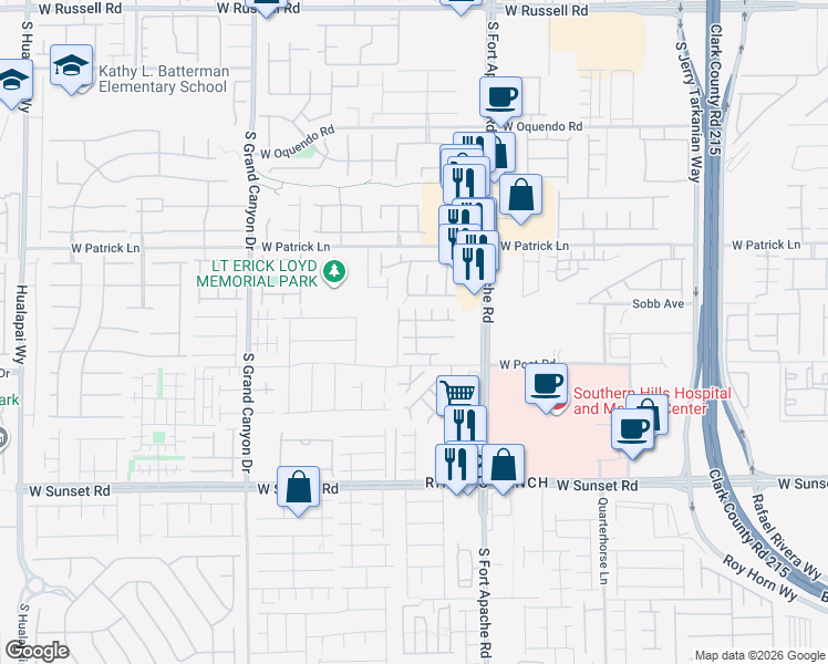 map of restaurants, bars, coffee shops, grocery stores, and more near 9526 Van Halen Lane in Las Vegas