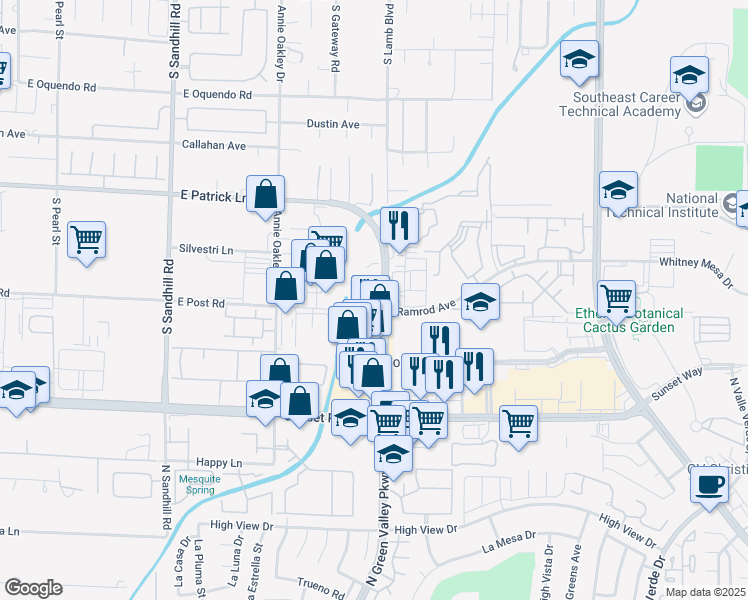 map of restaurants, bars, coffee shops, grocery stores, and more near 2905 North Green Valley Parkway in Henderson
