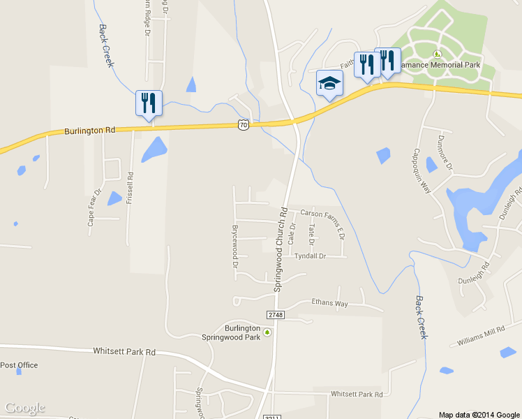 map of restaurants, bars, coffee shops, grocery stores, and more near 70 Ashley Ridge Dr in Burlington