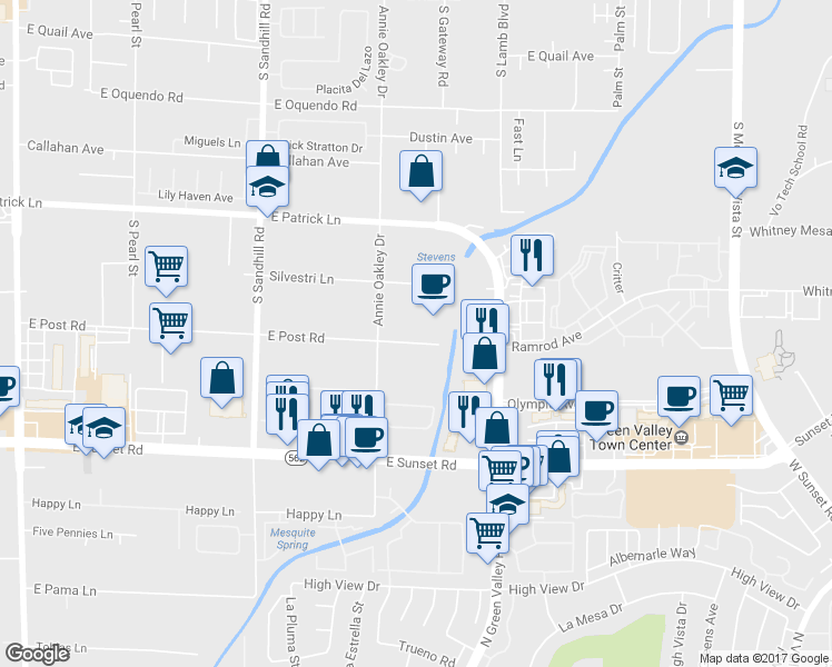 map of restaurants, bars, coffee shops, grocery stores, and more near 4030 East Post Road in Las Vegas