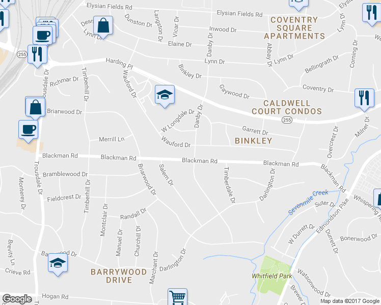 map of restaurants, bars, coffee shops, grocery stores, and more near 4817 Danby Dr in Nashville