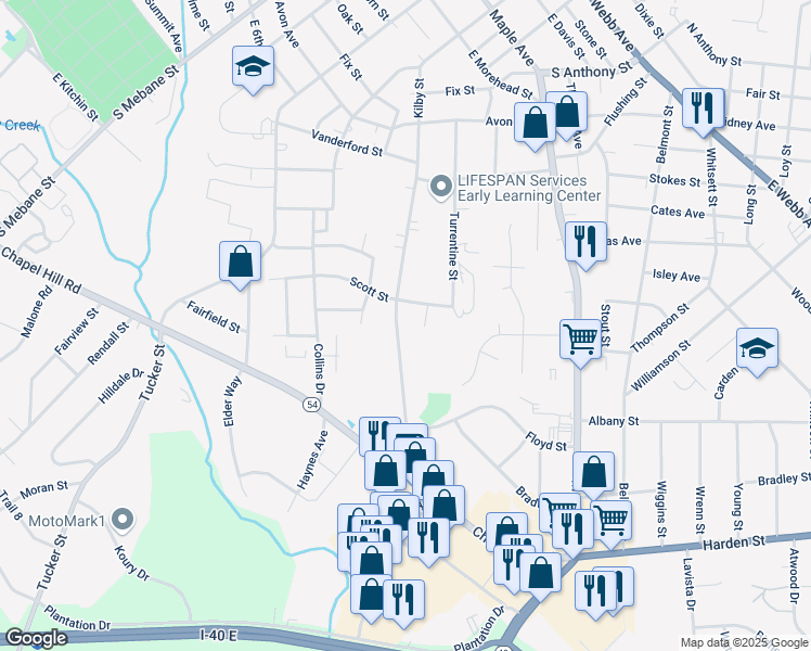 map of restaurants, bars, coffee shops, grocery stores, and more near 1348 Snow Court in Burlington