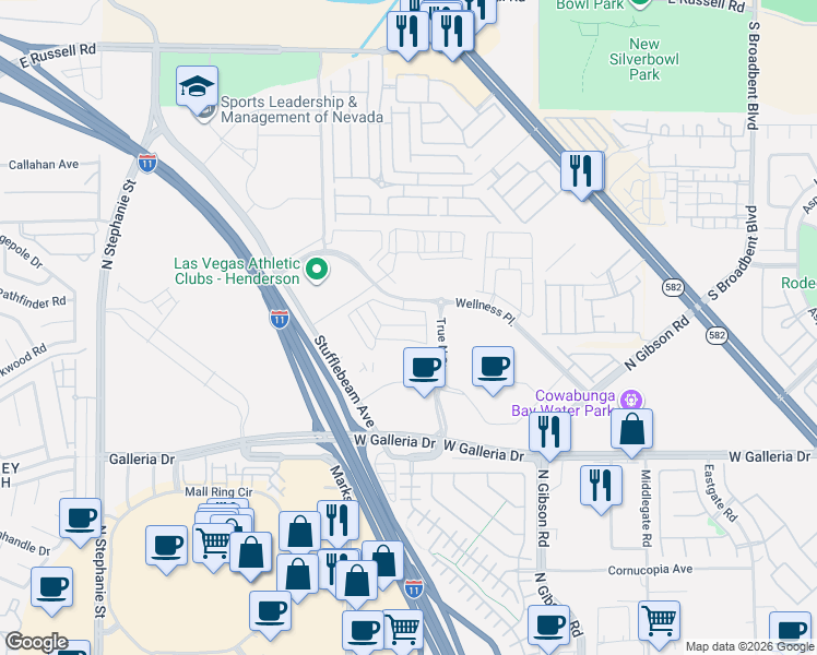 map of restaurants, bars, coffee shops, grocery stores, and more near 1096 Tektite Avenue in Henderson