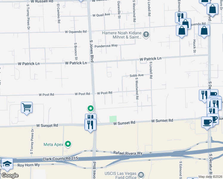 map of restaurants, bars, coffee shops, grocery stores, and more near 5910 West Post Road in Las Vegas