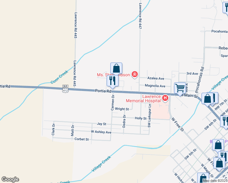 map of restaurants, bars, coffee shops, grocery stores, and more near 1604 West Main Street in Walnut Ridge