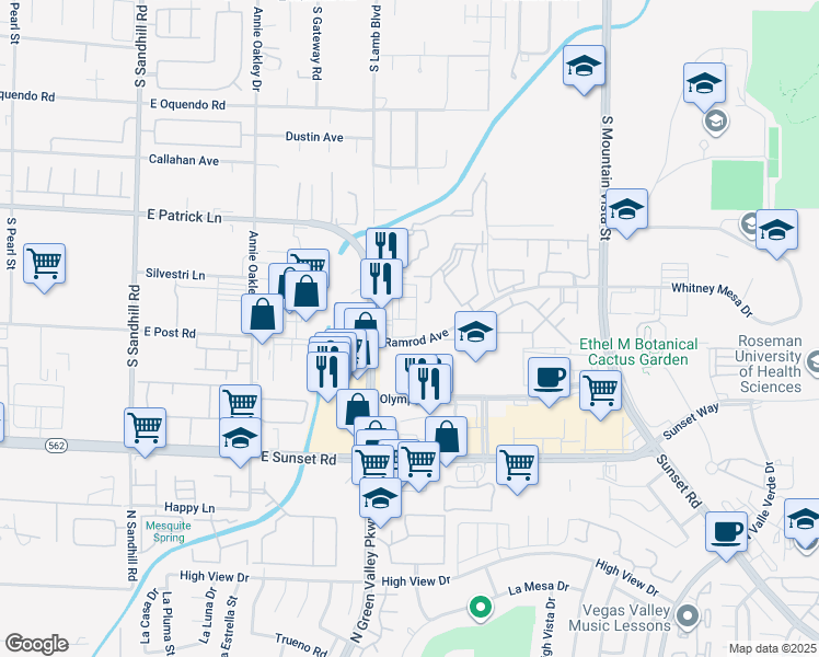 map of restaurants, bars, coffee shops, grocery stores, and more near 2184-2198 Ramrod Avenue in Henderson