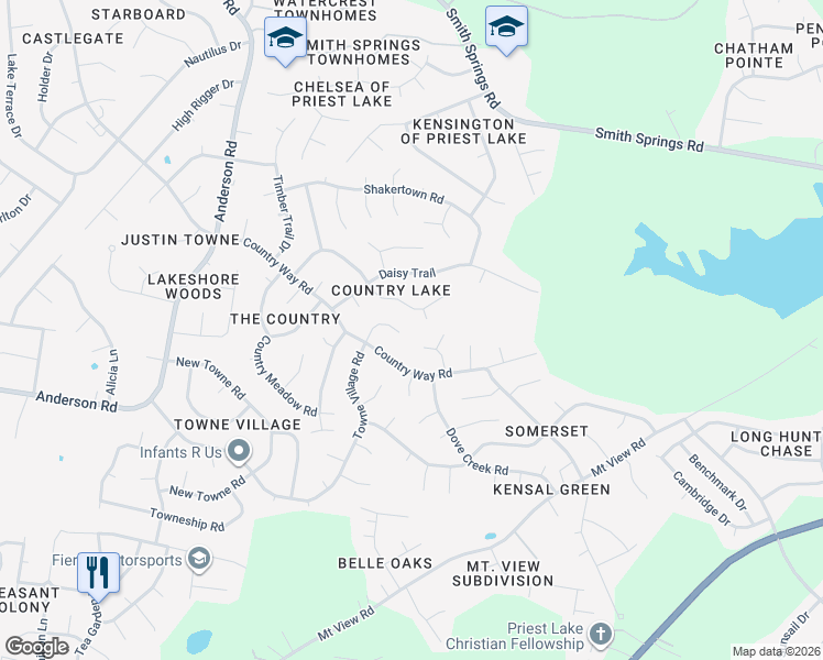 map of restaurants, bars, coffee shops, grocery stores, and more near 3436 Towne Village Road in Nashville