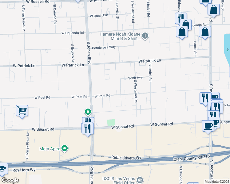 map of restaurants, bars, coffee shops, grocery stores, and more near 6315 Bellisima Street in Las Vegas